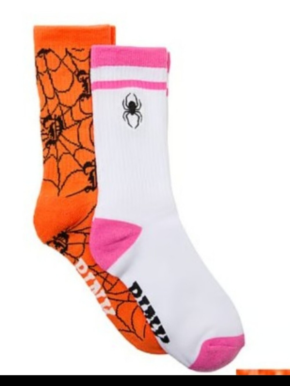PINK Victoria's Secret Crew Socks - White, Pink & Orange Spider Set 🆕